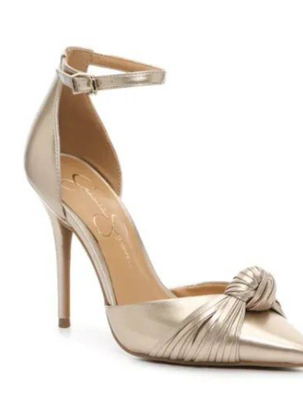 Jessica Simpson Gold Metallic Knotted Pointed-Toe Ankle-Strap Pump/ Elegant